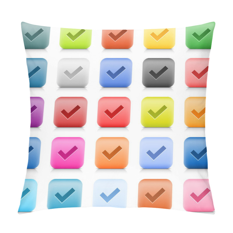 Personality  Stone Web Button With Check Mark Sign. 25 Variation Rounded Square Icon With Shadow And Reflection On White Background. This Vector Created In Technique Of Wire Mesh And Saved File 8 Eps Pillow Covers