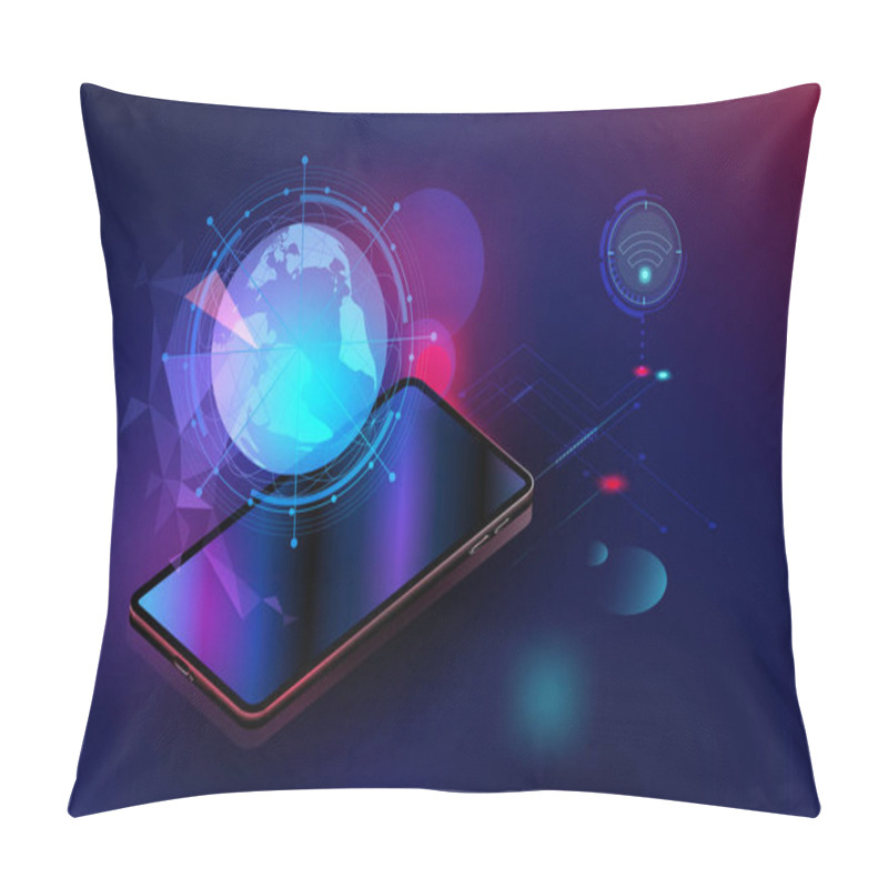 Personality  Smartphone Wifi Appliances Via Internet ,Vector Futuristic Smart Home Technology Controlling Protection System With Space For Content,web- Template, Business Tech Presentation Security Controls Pillow Covers