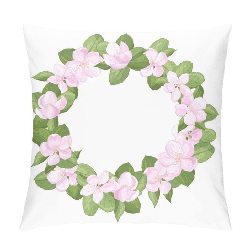 Personality  Vector Frame Wreath With Flowers Of Apple Blossoms In The Spring Pillow Covers