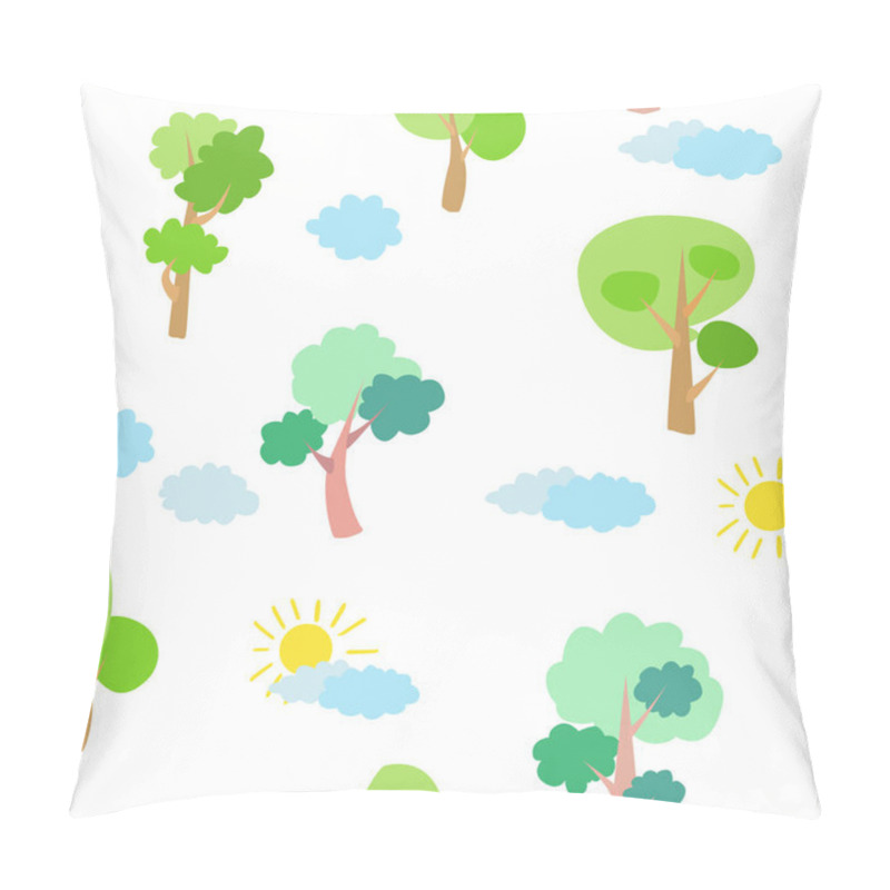 Personality  Seamless Vector Pattern Of Children's Drawing. House, Clouds, Trees. Line Vector Drawing. Drawn By A Child. Suitable For Children's Room Decoration, Fabric, Decor. Doodle Style. Pillow Covers