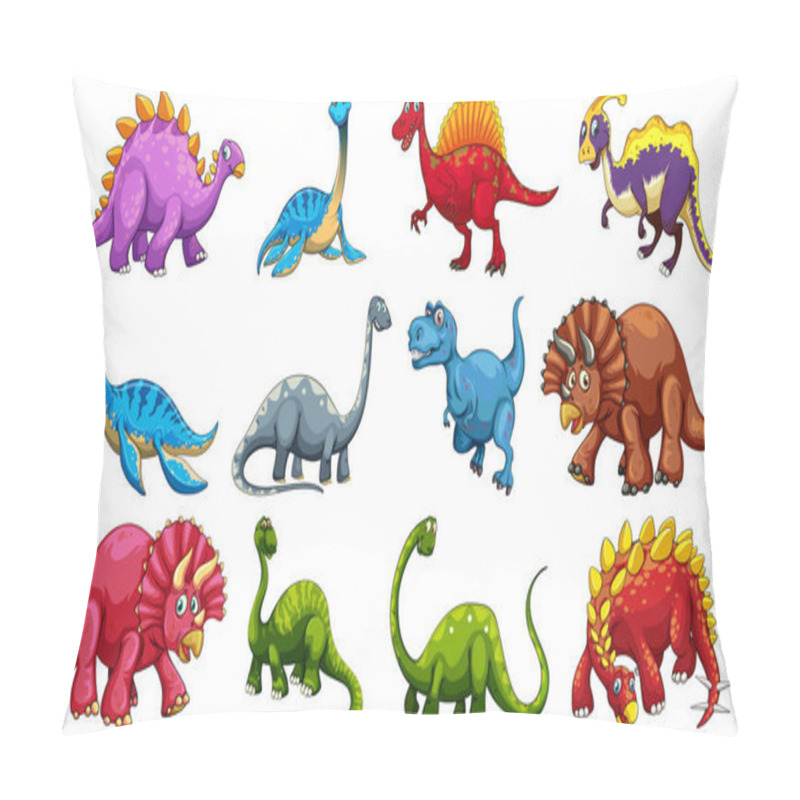 Personality  Set Of Different Dinosaur Cartoon Character Isolated On White Background Illustration Pillow Covers