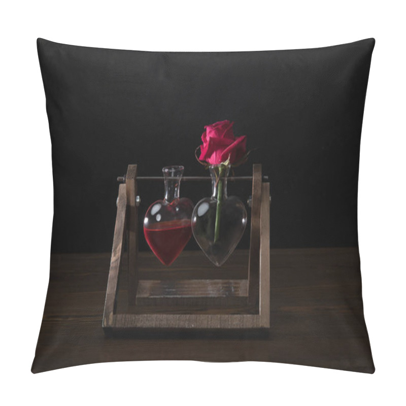 Personality  Red Rose In Heart Shaped Vase And Vase With Love Elixir Pillow Covers