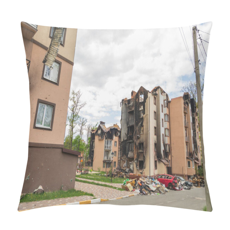 Personality  Terror attack. Ukraine, russia war. Irpen. Irpin after russian invaders. - 05.16.2022 IRPIN. UKRAINE pillow covers