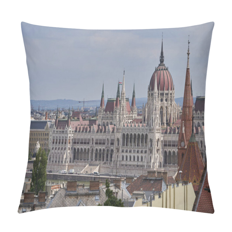 Personality  View On Hungarian Parliament Building (Hungarian: Orszghz) From A Fisherman's Bastion Hill Across Danube River. Budapest, Hungary - 7 May, 2019  Pillow Covers