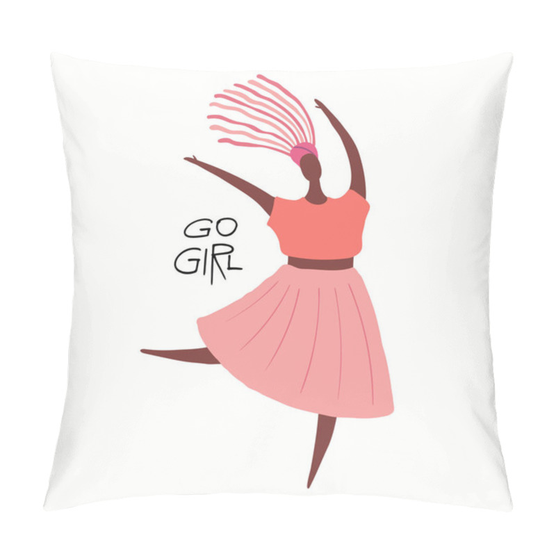 Personality  Hand Drawn Vector Illustration Of A Happy Woman Dancing, With Quote Go Girl, Vector Illustration, Concept For Feminism And Women Day  Pillow Covers