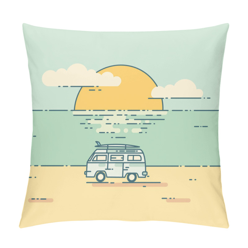 Personality  Minivan With Sunset Landscape. Pillow Covers