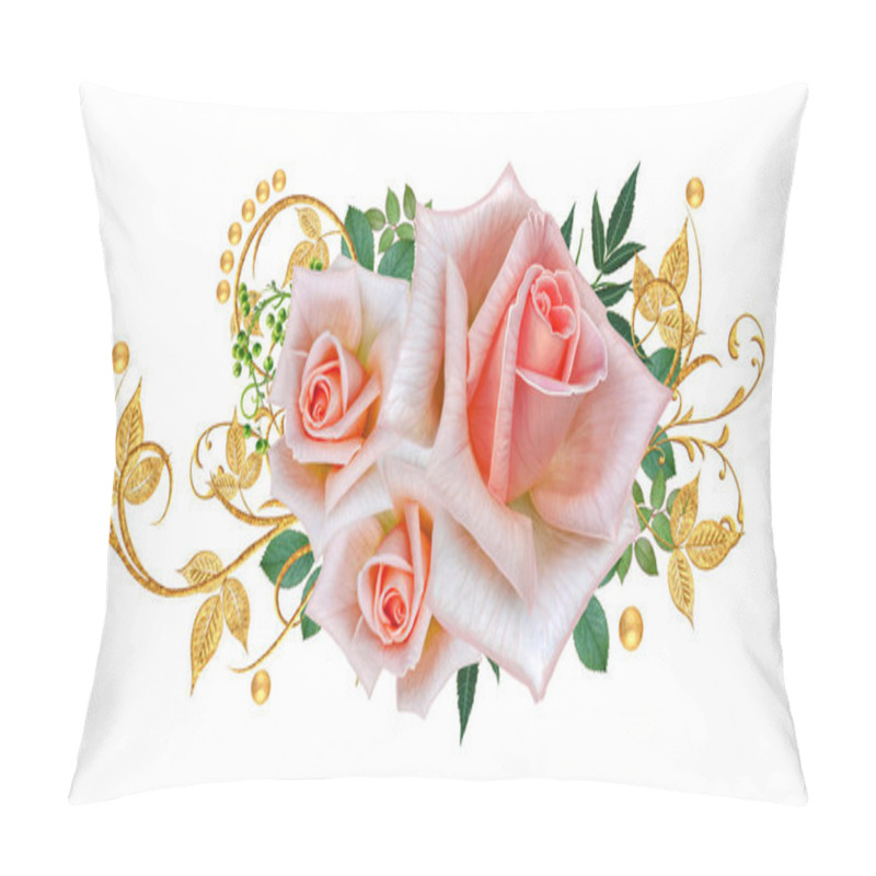 Personality  Decorative Ornament, Paisley Element, Delicate Textured Leaves Made Of Fine Lace And Pearls. Jeweled Shiny Curls, Pink Roses. Openwork Weaving Delicate. Pillow Covers