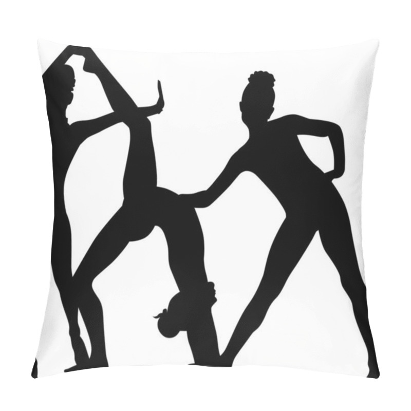 Personality  Acrobatic Stunt. Gymnasts Acrobats Vector Black Silhouette. Gymnasts Acrobats Vector Pillow Covers