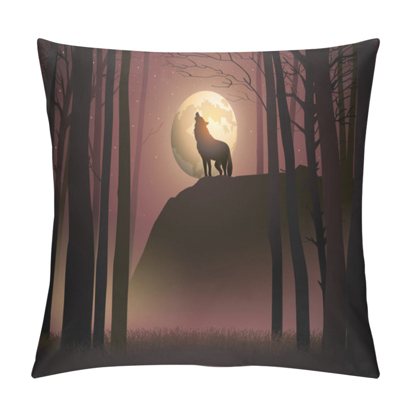 Personality  Wolf Howling During Full Moon, Vector Illustration Pillow Covers