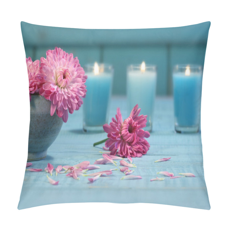 Personality  Pink Chrysanthemum Flowers In Bowl Of Water With Candles Pillow Covers