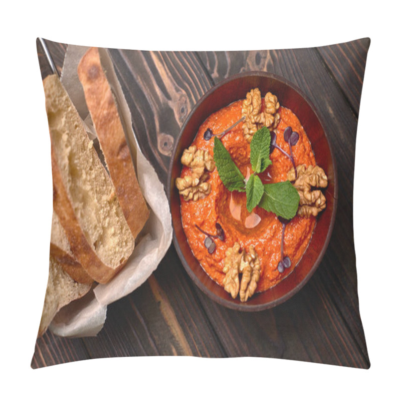 Personality  Muhammara, Eastern Snack On A Dark Wooden Board Pillow Covers