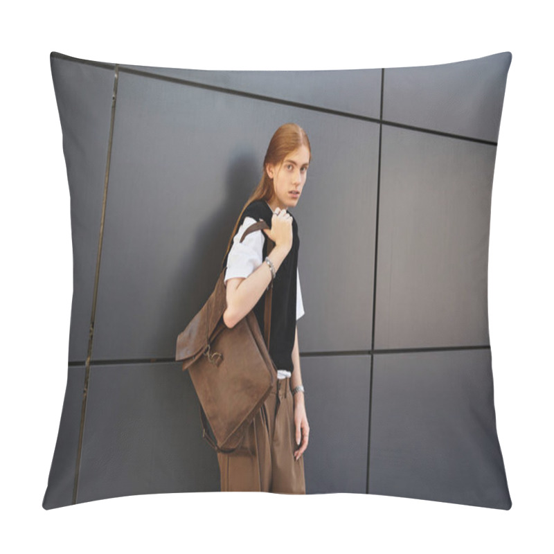 Personality  The Young Man Stands Poised, Showcasing His Fashionable Attire With A Modern Vibe. Pillow Covers