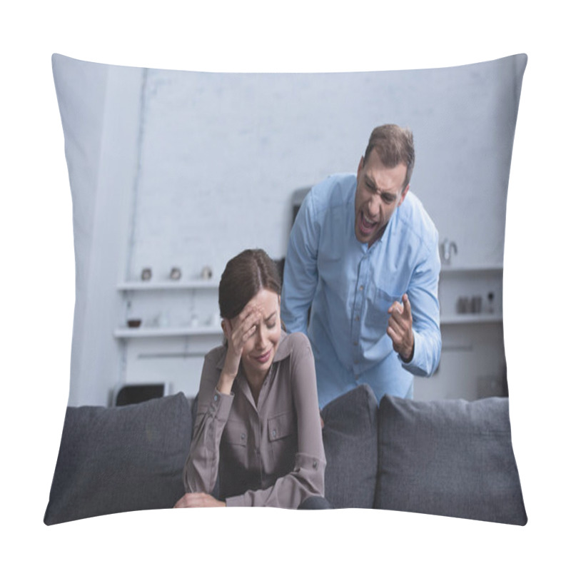 Personality  Aggressive Man In Shirt Screaming At Wife During Quarrel Pillow Covers