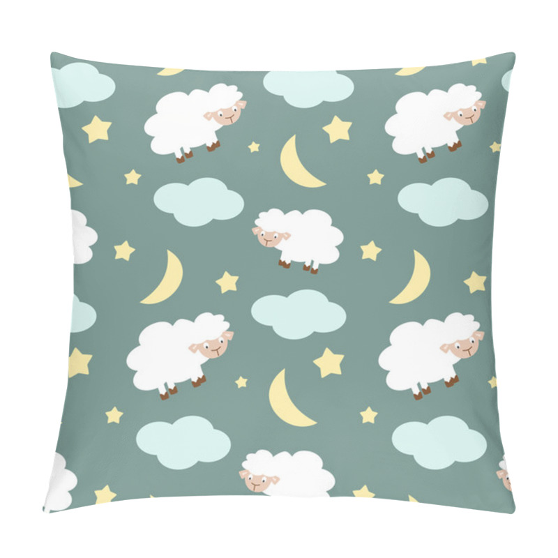 Personality  Cute Sheep In The Night Sky With Stars Moon And Clouds Seamless Vector Pattern Background Illustration Pillow Covers