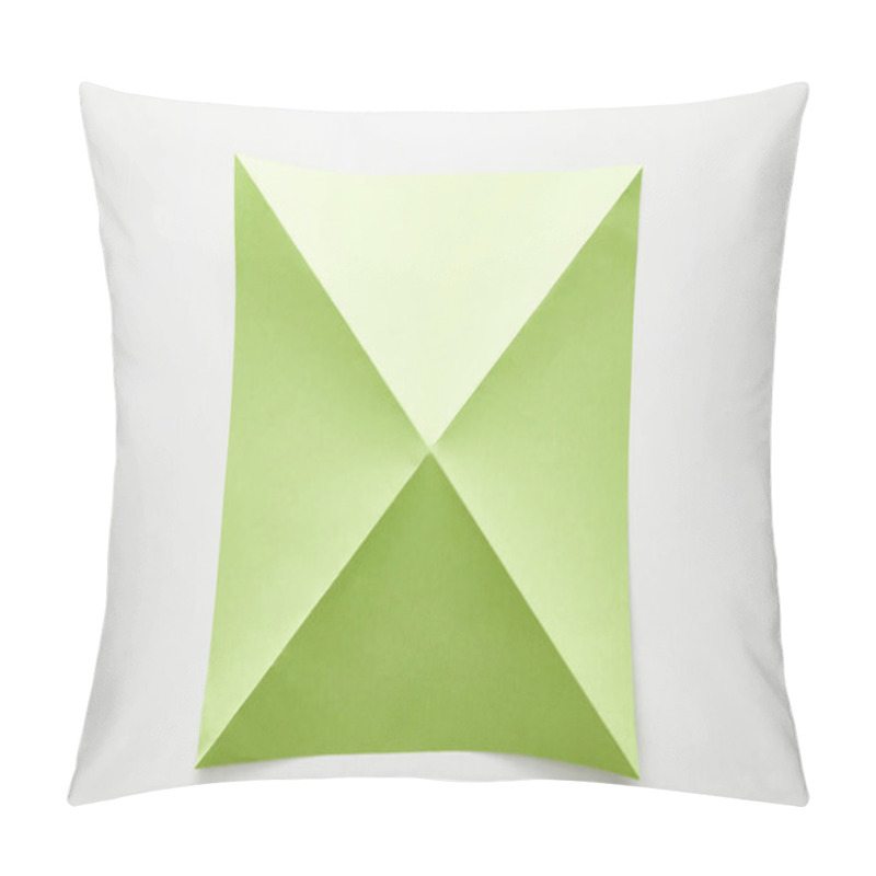 Personality  Top View Of Empty Green Origami Paper On White Background Pillow Covers