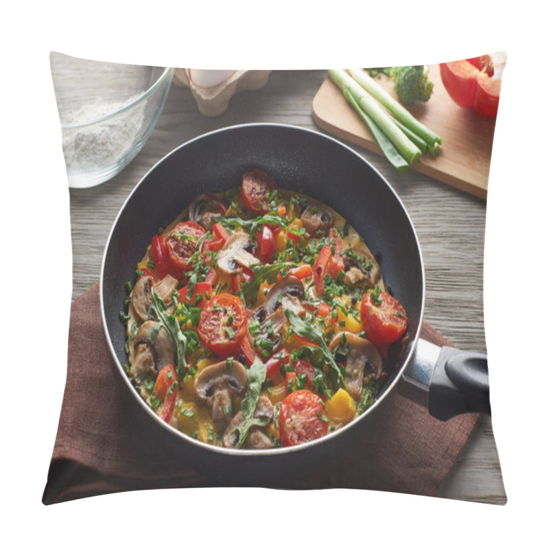 Personality  Delicious Omelet In Frying Pan With Ingredients On Table Pillow Covers