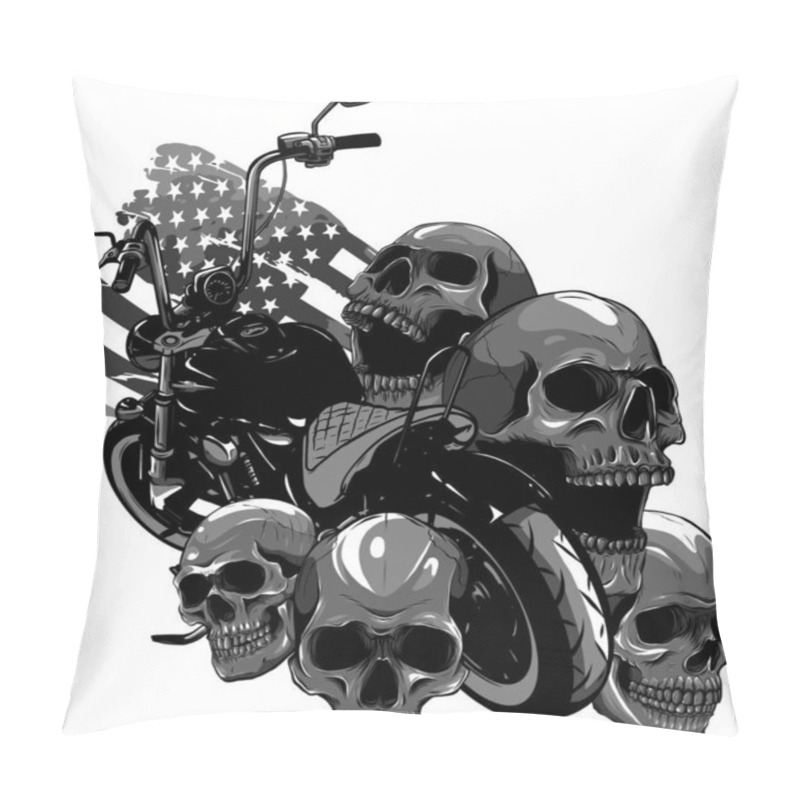 Personality  Vector Motorcycle With Skulls And American Flag Pillow Covers