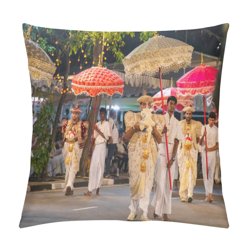 Personality  Colombo, Sri Lanka. 06 Febfuary 2023. A Large Carnival Procession With Dressed-up Elephants And Dancers In National Costumes Pillow Covers