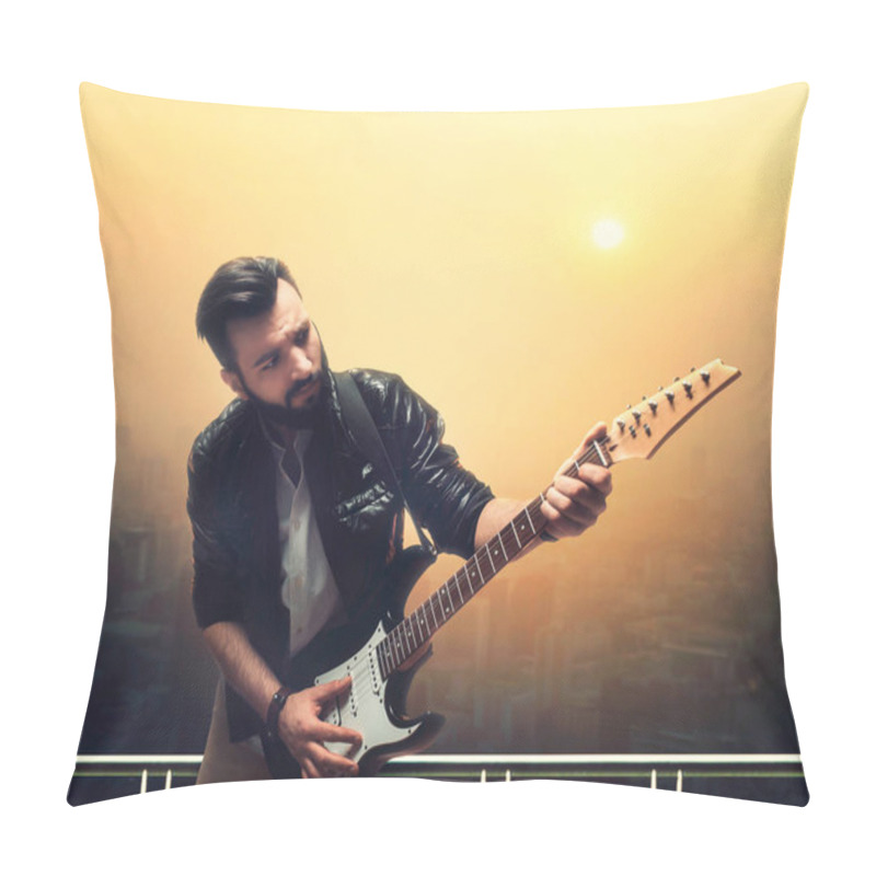 Personality  Male Bearded Guitarist Pillow Covers