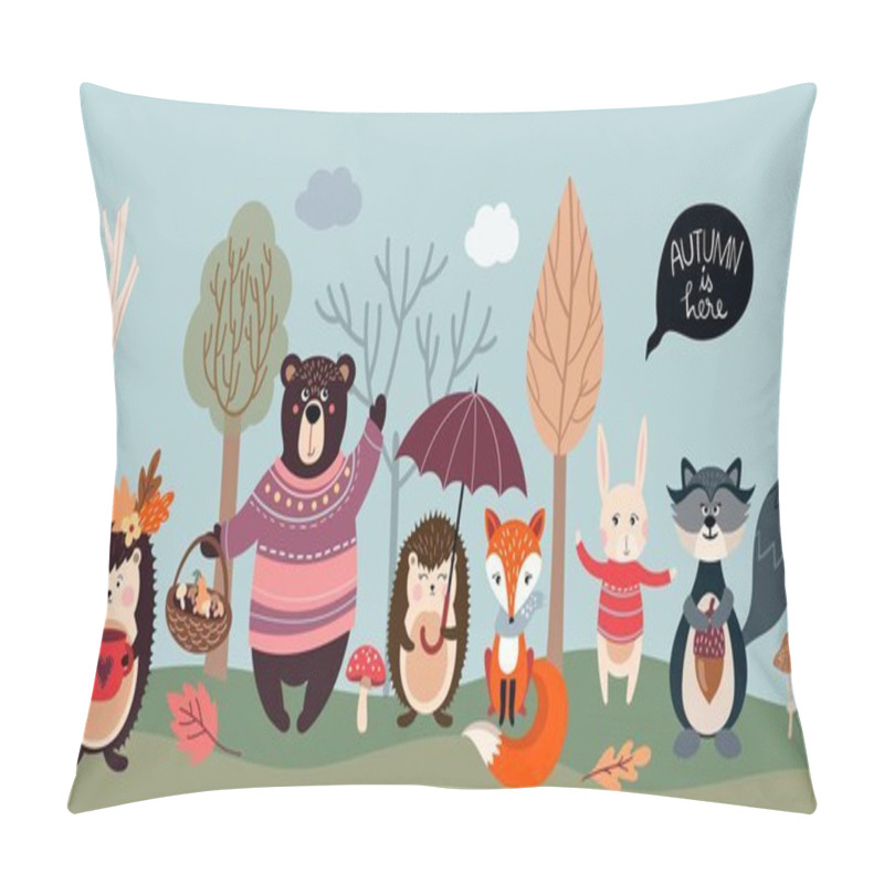 Personality  Autumnal Poster/banner With Funny Animals On Seasonal Background, Vector Design Pillow Covers