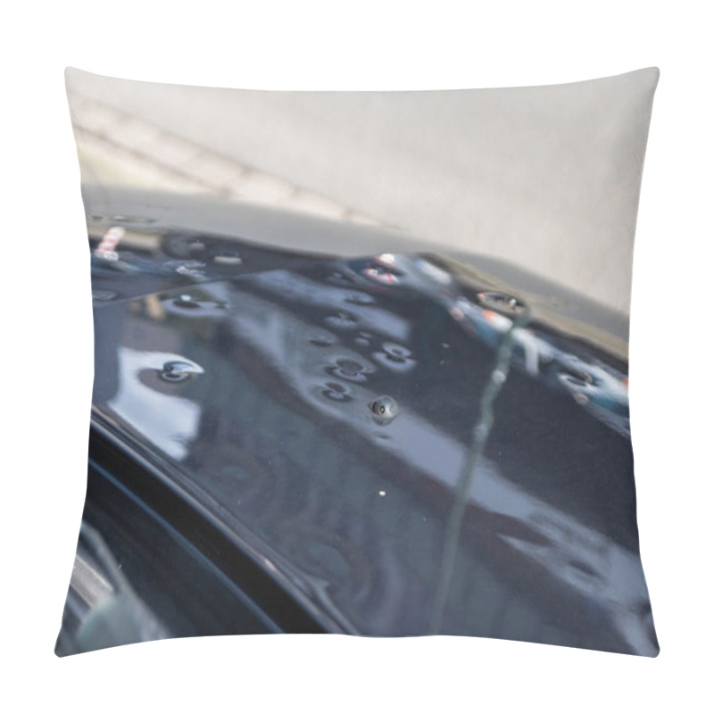 Personality  Car Engine Hood With Many Hail Damage Dents Show The Forces Of Nature And The Importance Of Car Insurance And A Replacement Value Insurance Against Stormy Weather And Storm Hazards Or Extreme Weather Pillow Covers