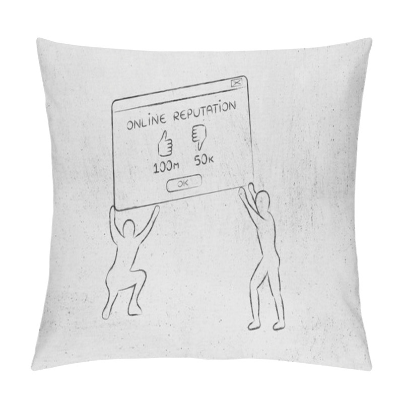 Personality  Men Lifting Pop-up With Feedback, Reputation Help Concept Pillow Covers