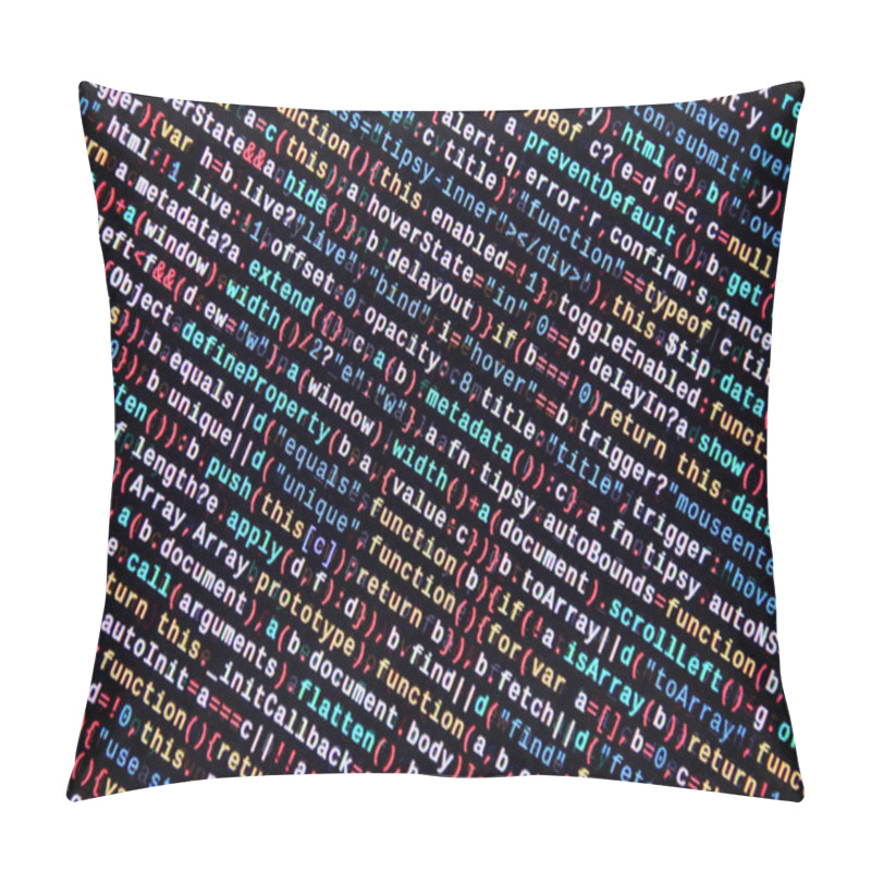 Personality  Writing Programming Code On Laptop. Digital Binary Data On Computer Screen. Project Managers Work New Idea. Software Engineer At Work. Software Abstract Background. Modern Tech Pillow Covers