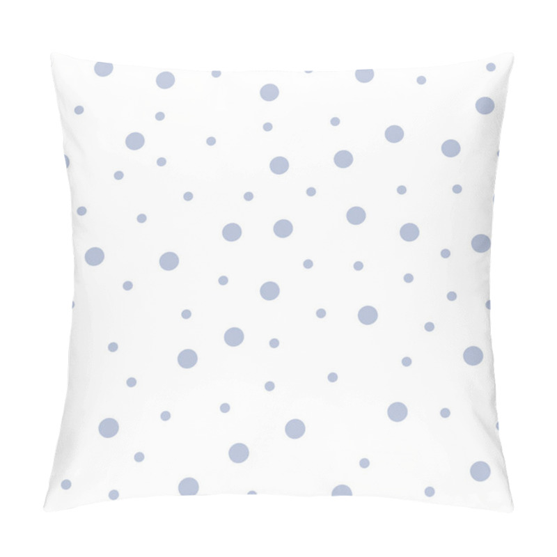 Personality  Repeat Illustration Of Blue Polka Dots In Random On White Isolated. Seamless Round Gray Spots Pattern Scattered. Creative Background Idea For Themed Events And Feminine Invitation. Pillow Covers