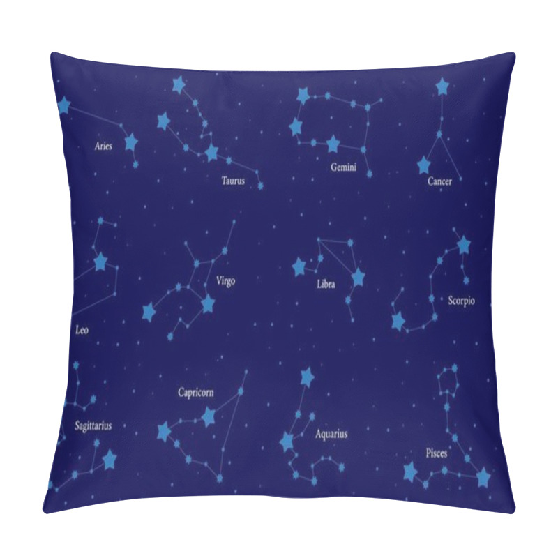 Personality  Starlight Constellations Vector Illustration. Magic Night Starry Sky Universe Backdrop. Pillow Covers