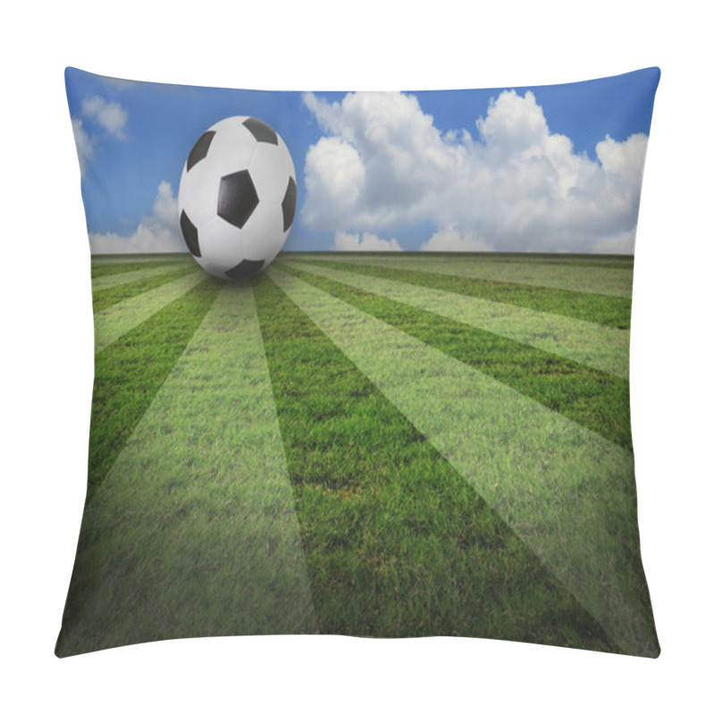 Personality  Soccer Football On Green Grass Of Stadium Pillow Covers