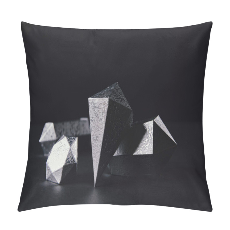 Personality  Close-up View Of Shiny Faceted Silver Pieces On Black     Pillow Covers