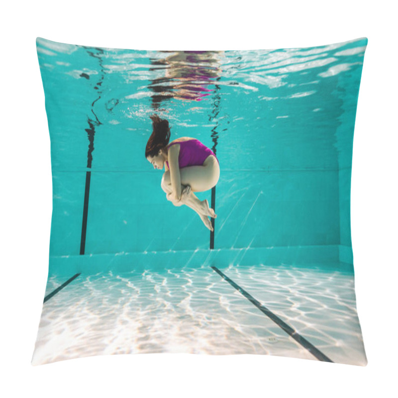 Personality  Attractive Woman Holding Legs While Diving Underwater In Swimming Pool  Pillow Covers