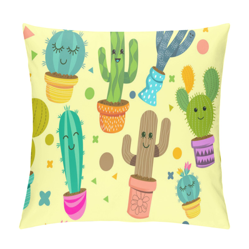 Personality  Cheerful Cactus Plants Seamless Pattern Pillow Covers