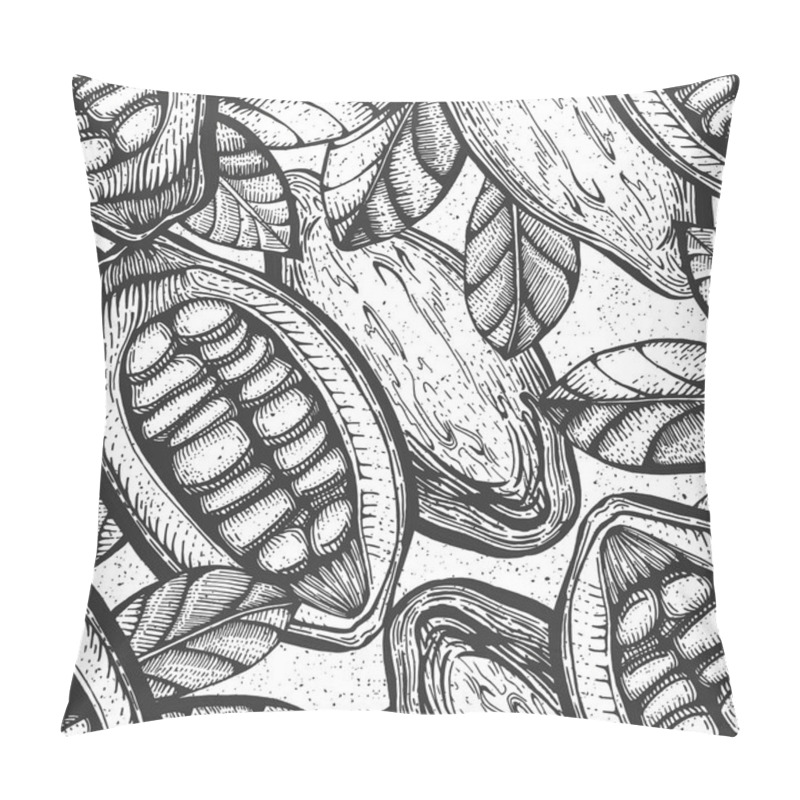 Personality  Vector Seamless Black And White Pattern Of A Cocoa Chocolate Beans Fruits. Vintage Hand Drawn Grunge Engraving Style. Pillow Covers