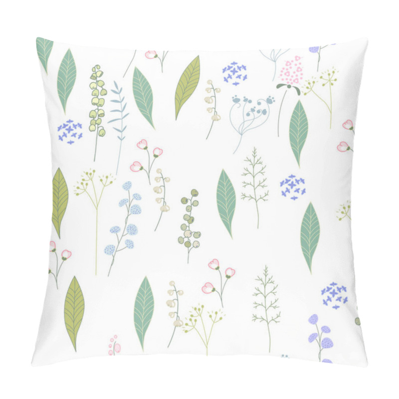 Personality  Seamless Season Pattern With Contour Wild Flowers, Herbs And Leaves. Endless Texture For Floral Summer Design With Plants Pillow Covers