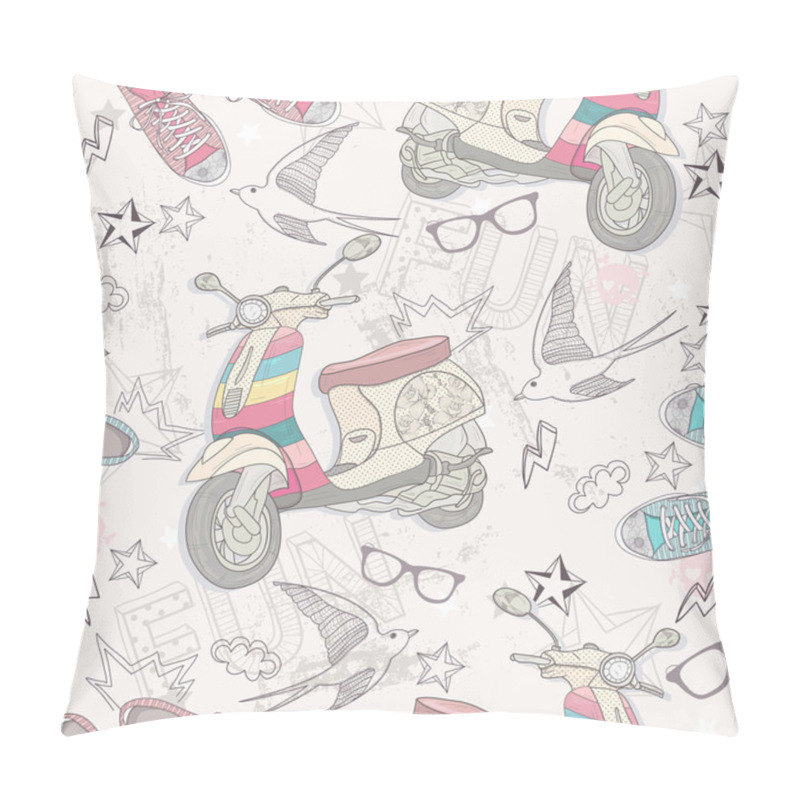 Personality  Cute Grunge Abstract Pattern. Seamless Pattern With Scooters Pillow Covers