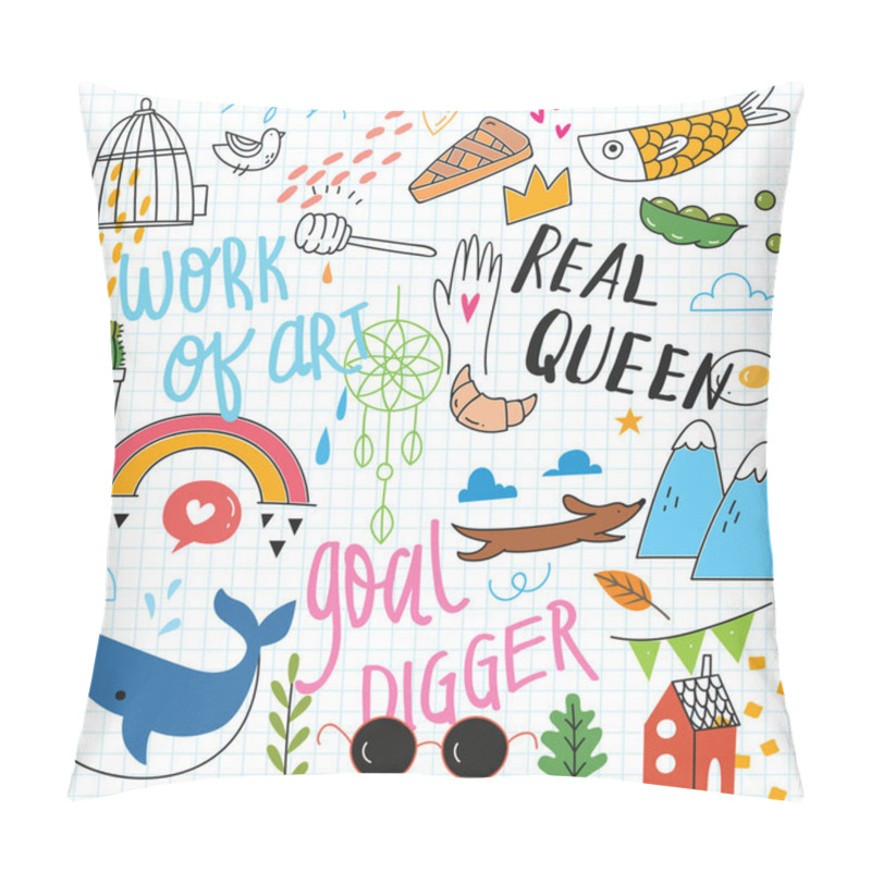 Personality  Cute Doodle Collage Background  Pillow Covers