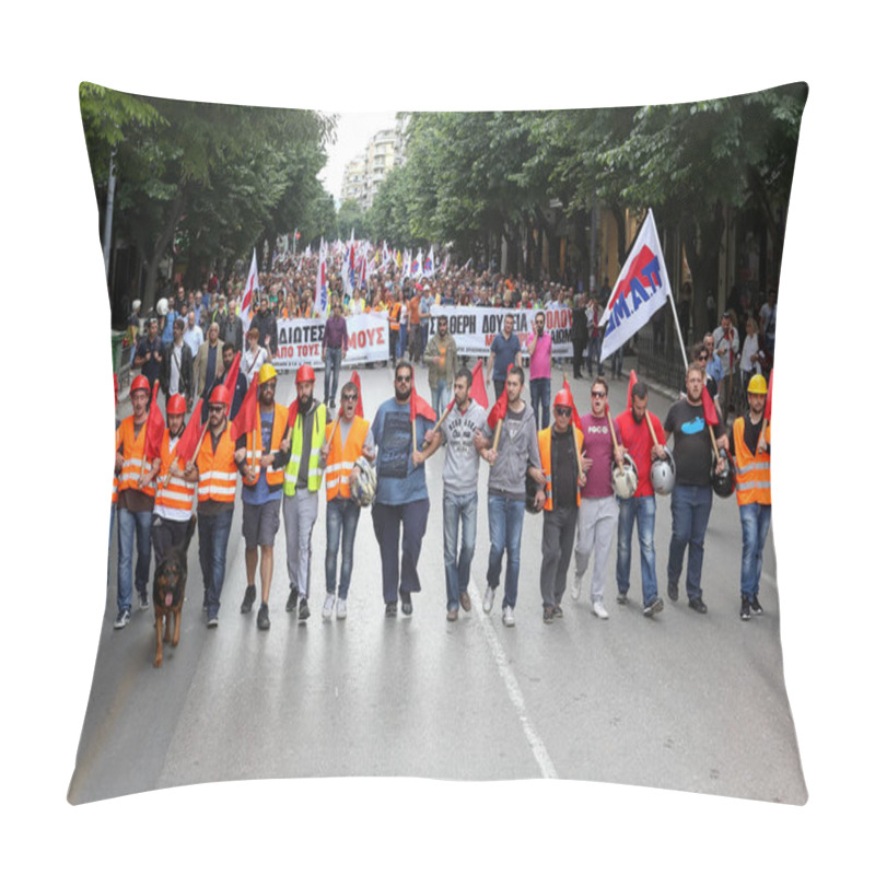 Personality  Protesters  During A National General Strike In Thessaloniki Pillow Covers