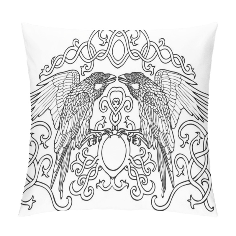 Personality  Vector Illustration Of Celtic Ravens Pair Black And White  Pillow Covers