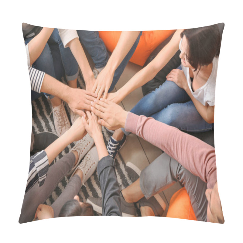 Personality  People Putting Hands Together At Group Therapy Session Pillow Covers