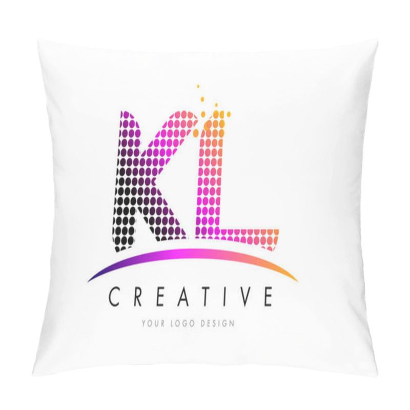 Personality  KL K L Letter Logo Design With Magenta Dots And Swoosh Pillow Covers