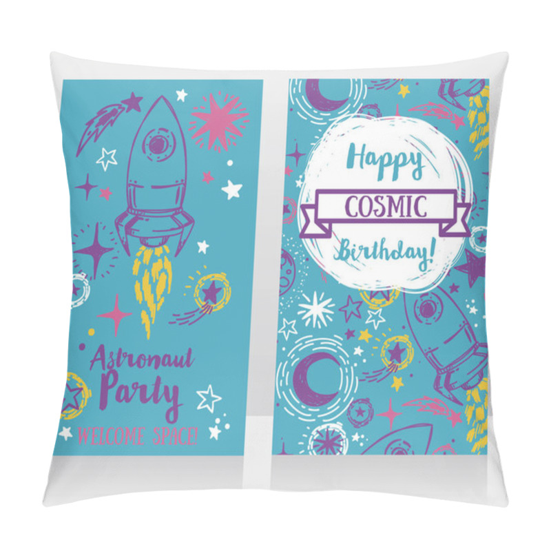 Personality  Cute Hand Drawn Rocket On Stars Background, Invitation Cards For Boy's Birthday Party, Sketch Style Vector Illustration Pillow Covers