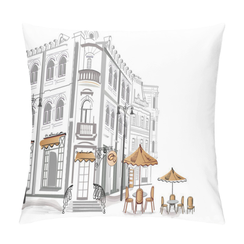 Personality  Series Of Old Streets With Cafes In Sketches Pillow Covers