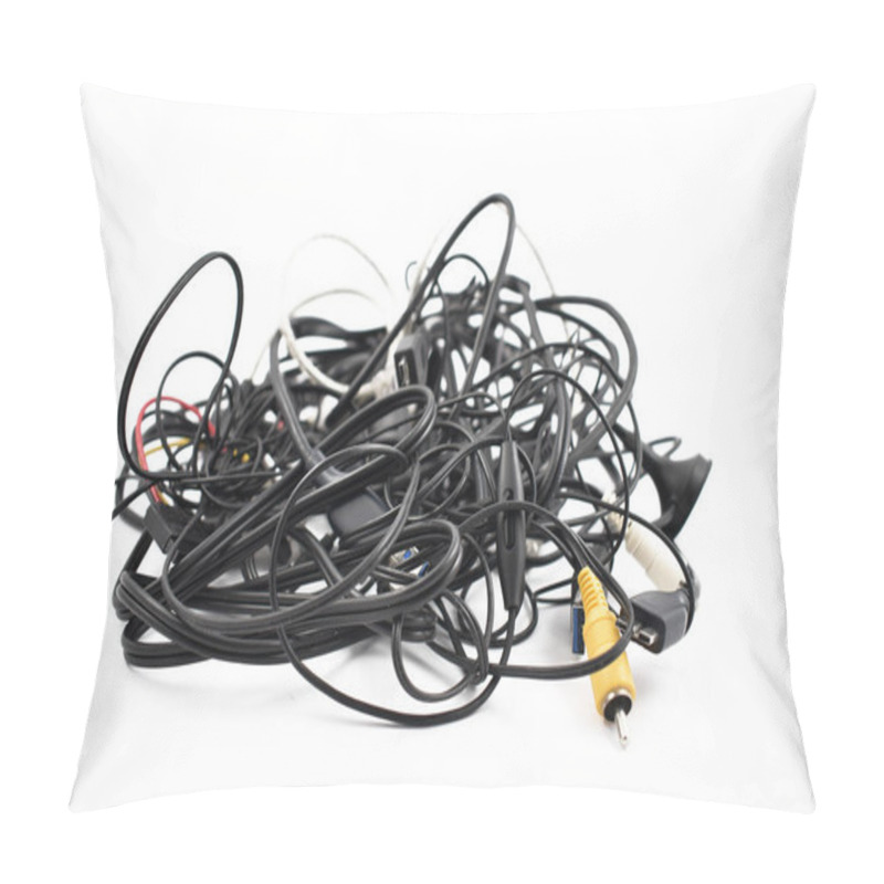 Personality  Tangled Cables And Connectors Stock Images. Tangle Of Cables On A White Background. Plastic Electronic Waste. Pile Of Cables And Connectors Pillow Covers