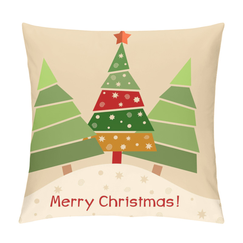 Personality  Christmas Greeting Card. Christmas Decorated Tree. Vector Illust Pillow Covers