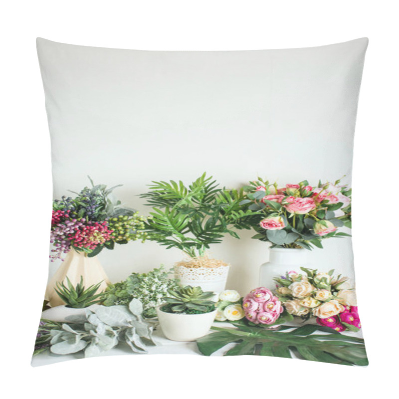 Personality  Various Artificial Flowers, Bouquets In Vases, Succulents Pillow Covers