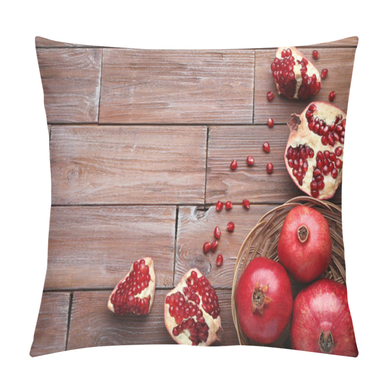 Personality  Ripe And Juicy Pomegranates On Grey Wooden Table Pillow Covers