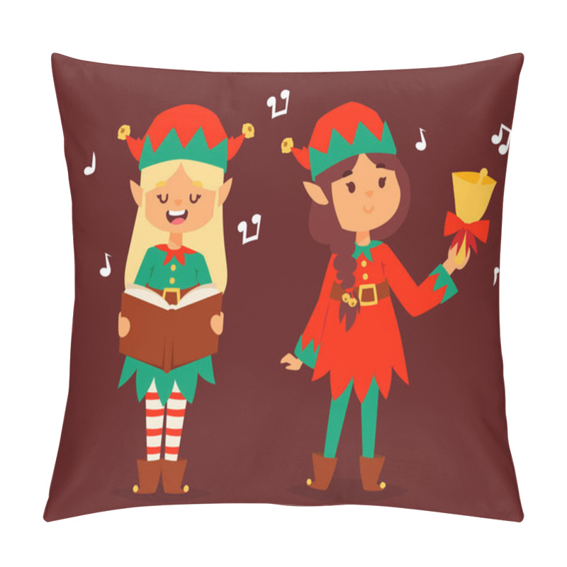 Personality  Santa Claus Elf Kids Cartoon Elf Helpers Vector Christmas Illustration Children Elves Characters Traditional Costume Pillow Covers