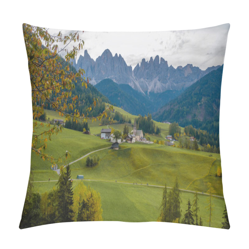 Personality  Rolling Green Hills Blend Into The Majestic Dolomites, Creating A Breathtaking Backdrop. Quaint Villages Dot The Landscape, Santa Maddalena Val Di Funes Italy Pillow Covers