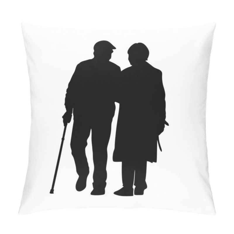 Personality  Vector Illustration Of A Silhouette Of Old Couple. Pillow Covers